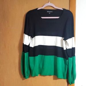 INC Black, Green and Cream Stripe Sweater
